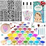 Glitzer Tattoo Set Kinder, Glitzer Bastelset Mädchen 4 6 8 10 12 Jahre -...