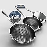 Kiseely Hybrid Bratpfanne Set 26cm+28cm+30cm, Pfannenset Skillet 3-teiliges...