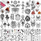 Yazhiji 32 Blätter Temporäre Tattoos Erwachsene, Totem Blume Rose Turm...