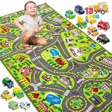 JOYIN Teppich Kinderzimmer 80x150cm mit 12 Mini Auto Spielzeug für Kinder...