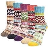 5 Paar Winter Merino Socken Damen Dicke Wollsocken, Wandersocken Warme...