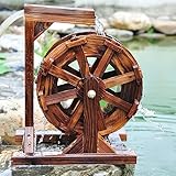 Holzbrunnen mit Wasserrad, für den Innen- und Außenbereich, 80 cm