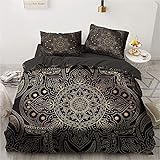 Luowei Boho Bettwäsche Set 135x200cm Schwarz Gold Indisch Böhmisches...