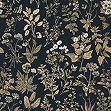 CiCiwind Tapete Selbstklebende Tapete Blumen 41CM×3M Schwarz Gold Blumen...