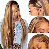 TDGBLS Ombre Highlight 33 x 15 cm Tansparent Lace-Front-Perücke, Echthaar,...