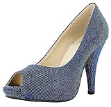 Das Kostümland Glitzer Peeptoe Damen Schuhe - Blau Gr. 43