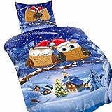 Leonado Vicenti - Fleece Bettwäsche 135 x 200 Eulen Weihnachten Winter...