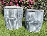 Set mit 2 verzinkten Chevron-Dolly Tub | Metall Stahl Garten Blumentopf...