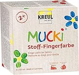 KREUL 28400 - Mucki Stoff-Fingerfarbe, 4 x 150 ml Gelb, Rot, Grün, Blau,...