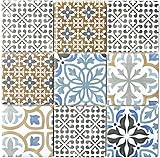 Retro Vintage Mosaik Fliese Keramik creme blau orange grau matt für BAD WC...