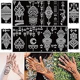 DIVAWOO 12 Blatt Temporäre Tattoos Henna Schablone Set, Indischer...