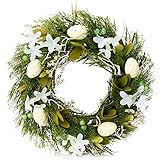 COM-FOUR® Osterkranz mit Blumen aus Holz und Eiern, dekorativer...