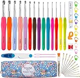 Hoenart Häkelnadel Set, 14 Stück Bunte Ergonomische Häkelnadeln von 2,0...