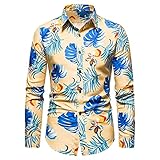 Geagodelia Herren Hawaii-Hemd Langarm Stilvolle Blumen & Blätter Print...