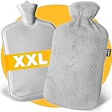 XXL Wärmflasche Groß 3,5 Liter mit Bezug - Grau und Weiches Fleece...