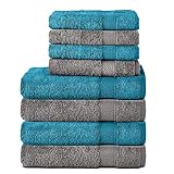 Komfortec 8er Handtuch Set aus 100% Baumwolle, 4 Badetücher 70x140 und 4...