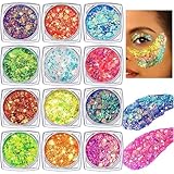 Festival Glitzer Gesicht, 12 Stück Body Glitter Gel Chunky Sequin Face...