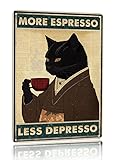 Metall-Blechschild im Vintage-Stil, schwarze Katze, Kaffee, Poster, Motiv:...