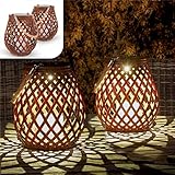 Gadgy Solarlampen für Außen - 2er Set in Rattan-Optik, Wasserdichte...