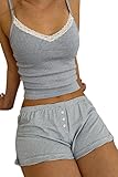 Himllauen Damen Y2k Top Shorts Set Lounge Set Slim Fit Y2k Oberteil +...