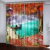 BOVZOX Fenster Vorhang Schlaufen-Vorhang Waldfluss Dekorative Gardine...