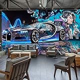 Moderne Kreative Street Graffiti Sport Auto Fototapete Restaurant Clubs KTV...