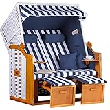 MR. DEKO® Strandkorb Ostsee Volllieger 2-Sitzer | PE Geflecht Weiß Bezug...