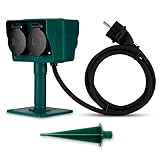 REV Gartensteckdose mit Erdspieß - 4-Fach Außensteckdose, IP44...