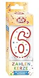 RUF Zahlenkerze Nummer 6, rote Geburtstags-Kerze mit bunten Sternchen,...