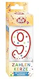RUF Zahlenkerze Nummer 9, rote Geburtstags-Kerze mit bunten Sternchen,...