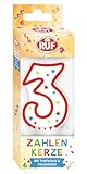 RUF Zahlenkerze Nummer 3, rote Geburtstags-Kerze mit bunten Sternchen,...